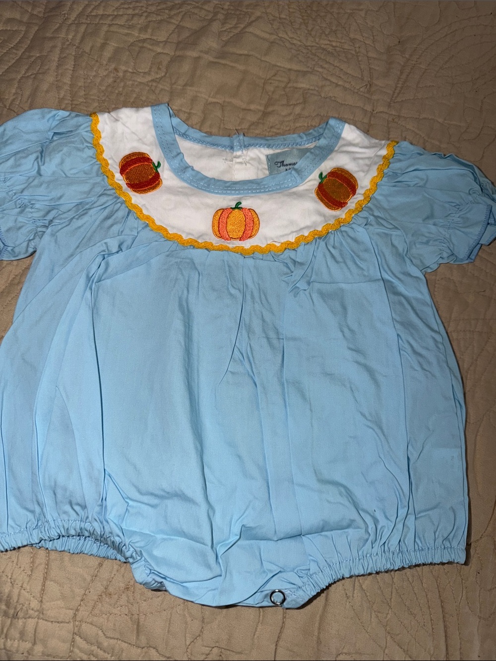 Blue Pumpkin-Trim Infant Costume Bubble Romper